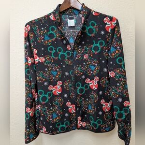 Festive tooniforms Women Disney Christmas Print Zip Up Scrubs Jacket Size Medium